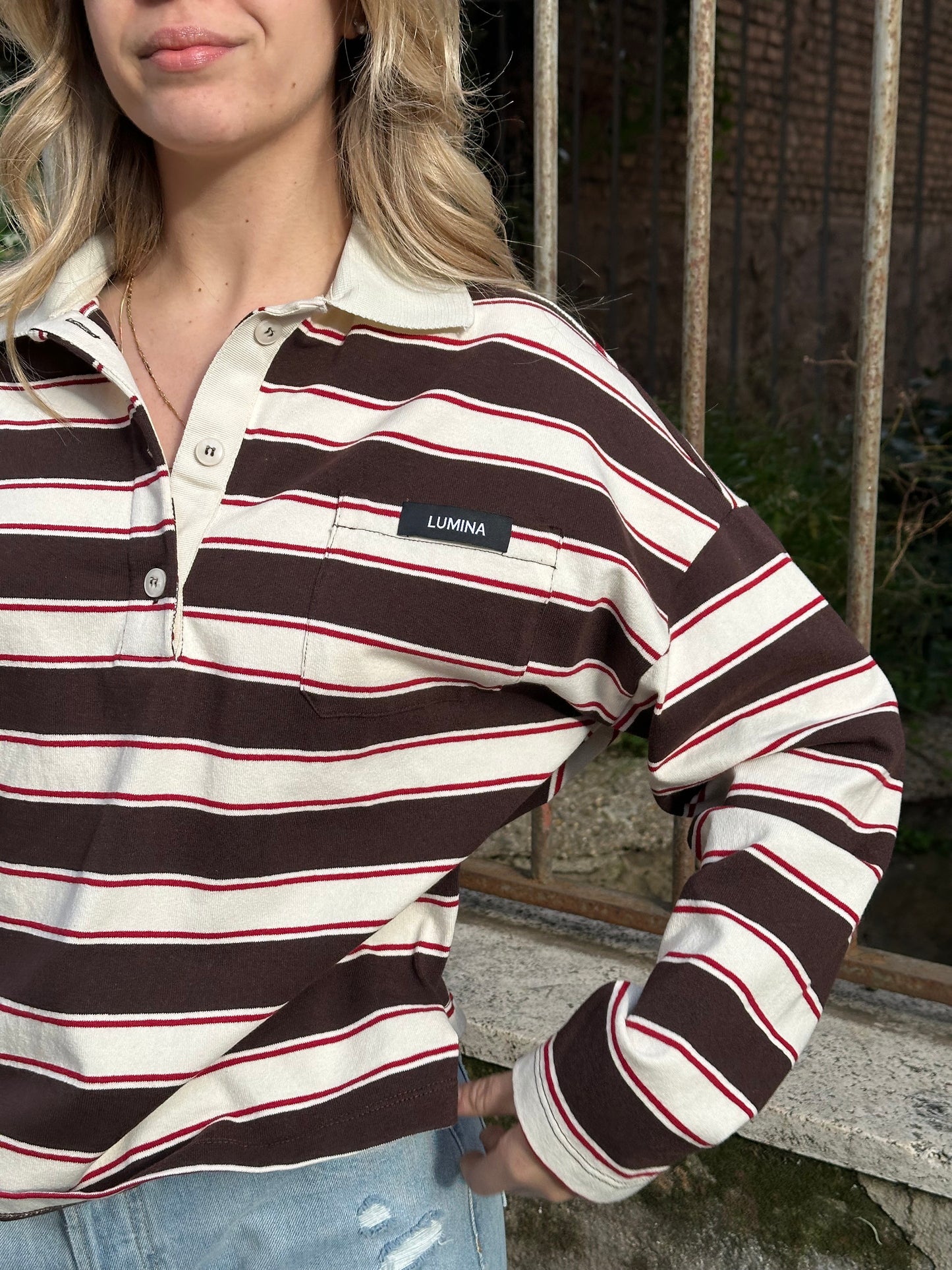 Polo righe marrone