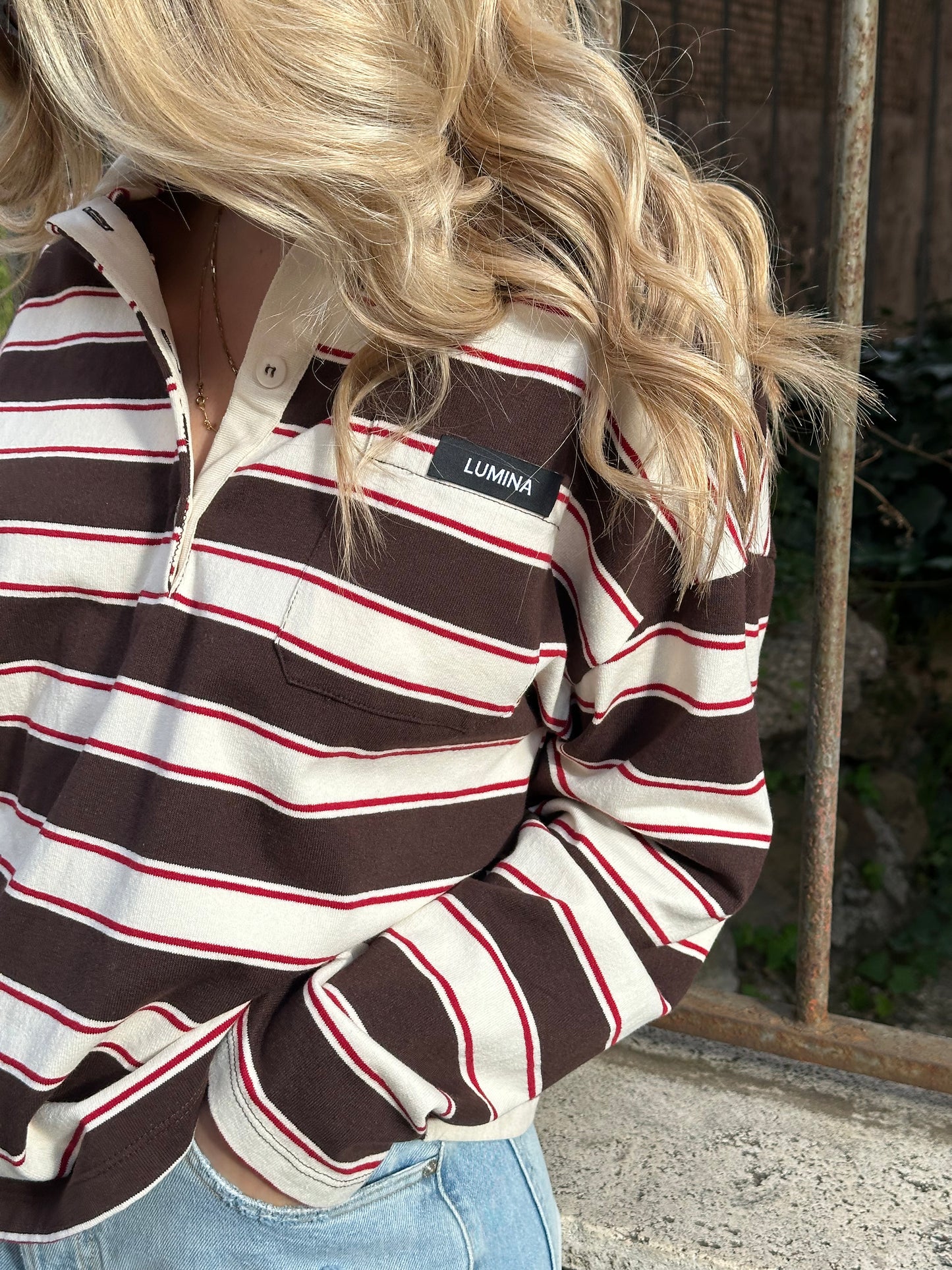 Polo righe marrone