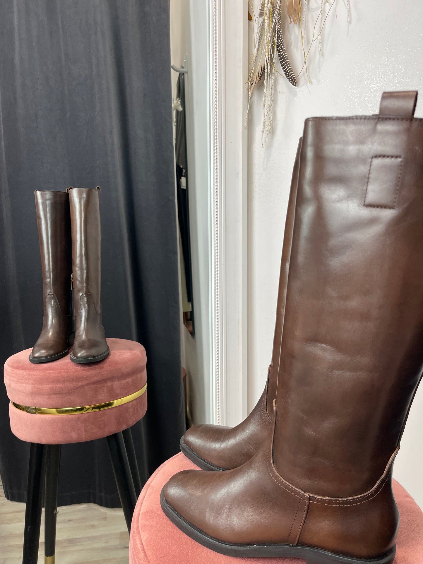 Stivale marrone vera pelle