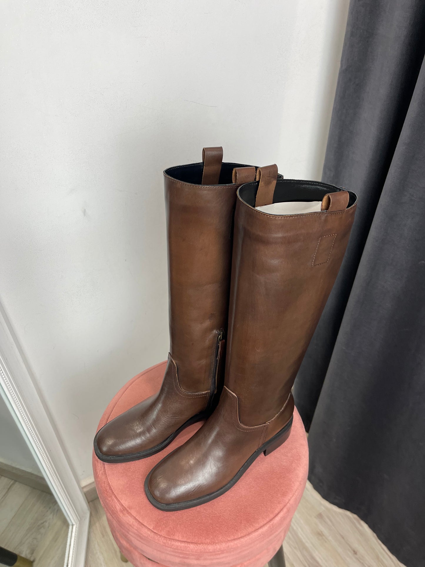 Stivale marrone vera pelle