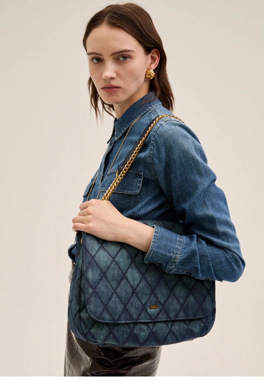 BORSA DEMI FLAP A SPALLA DENIM Nalí