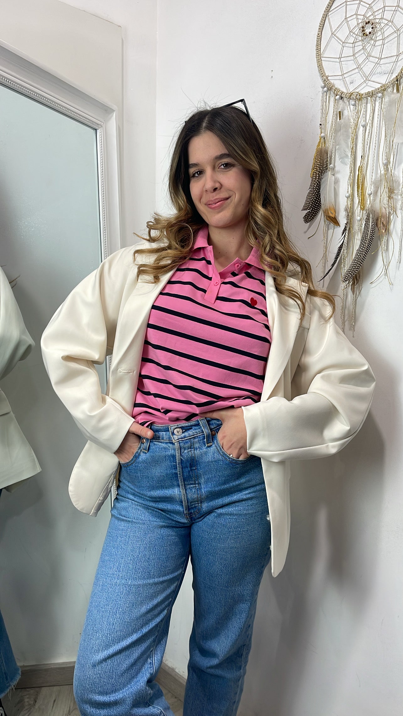 Polo righe rosa
