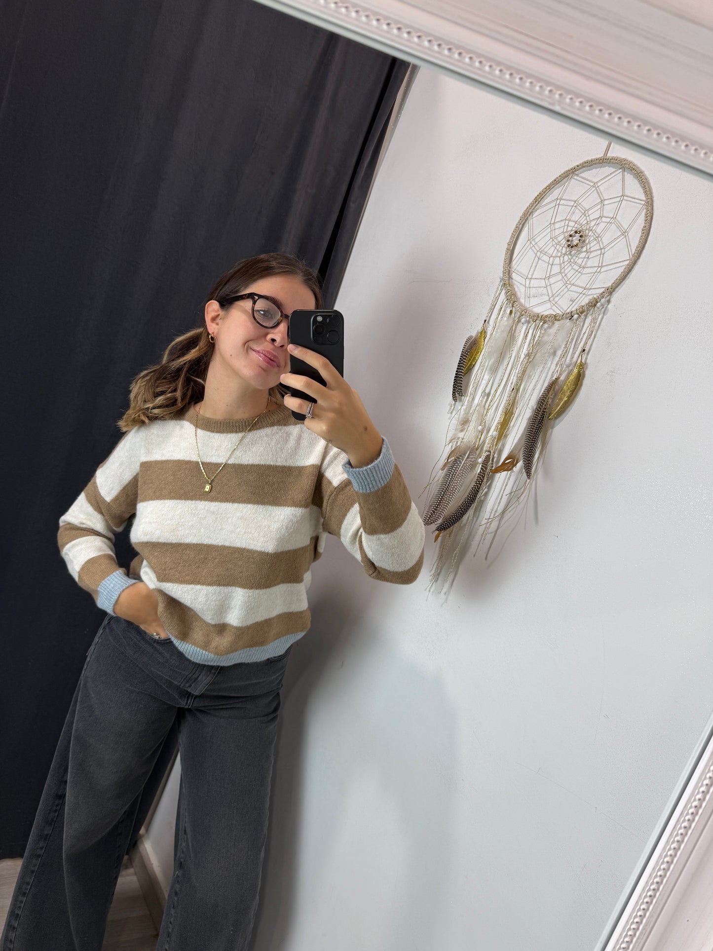 Pull righe latte/beige/azzurro