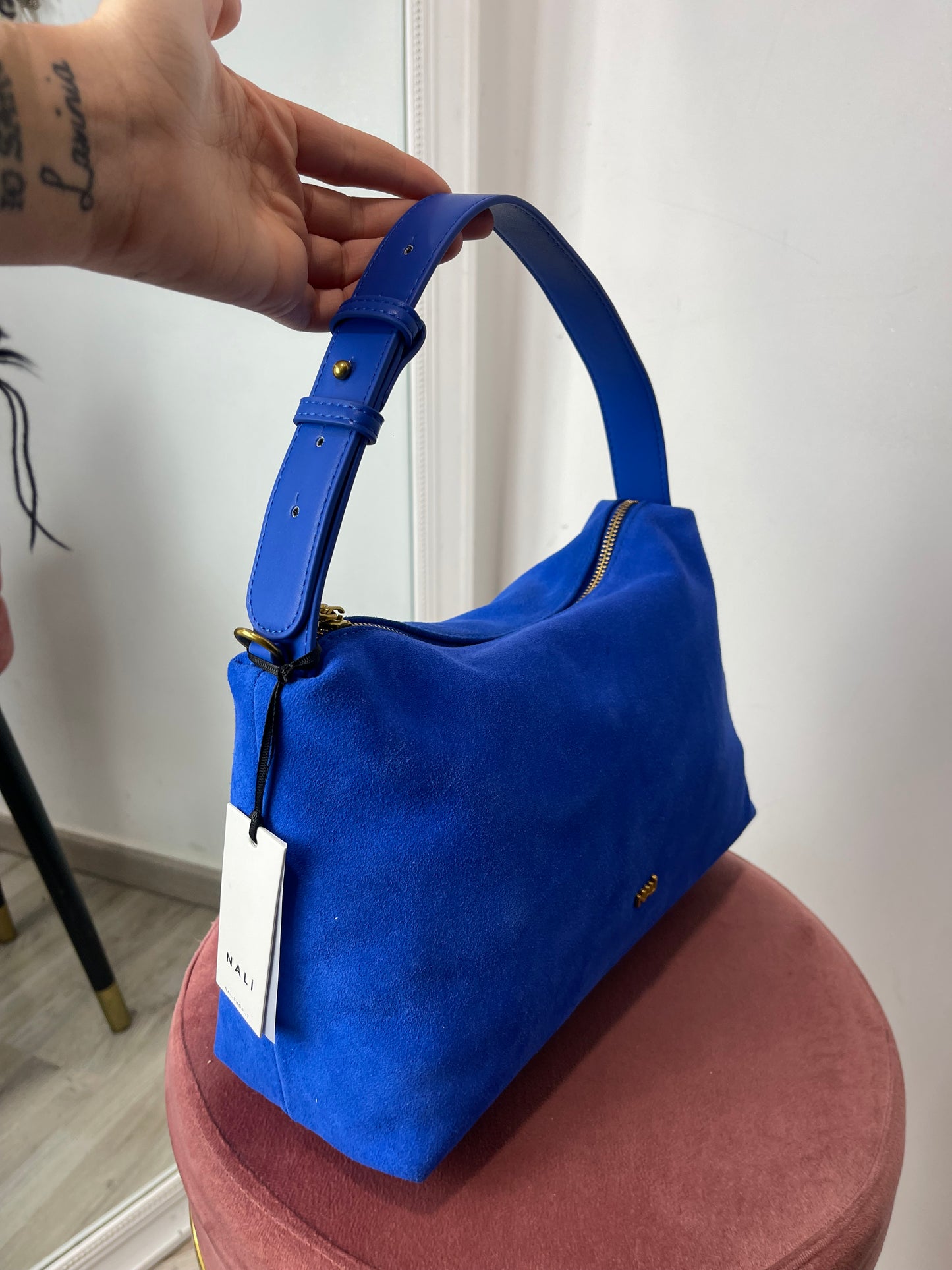Borsa celeste vera pelle Nalì