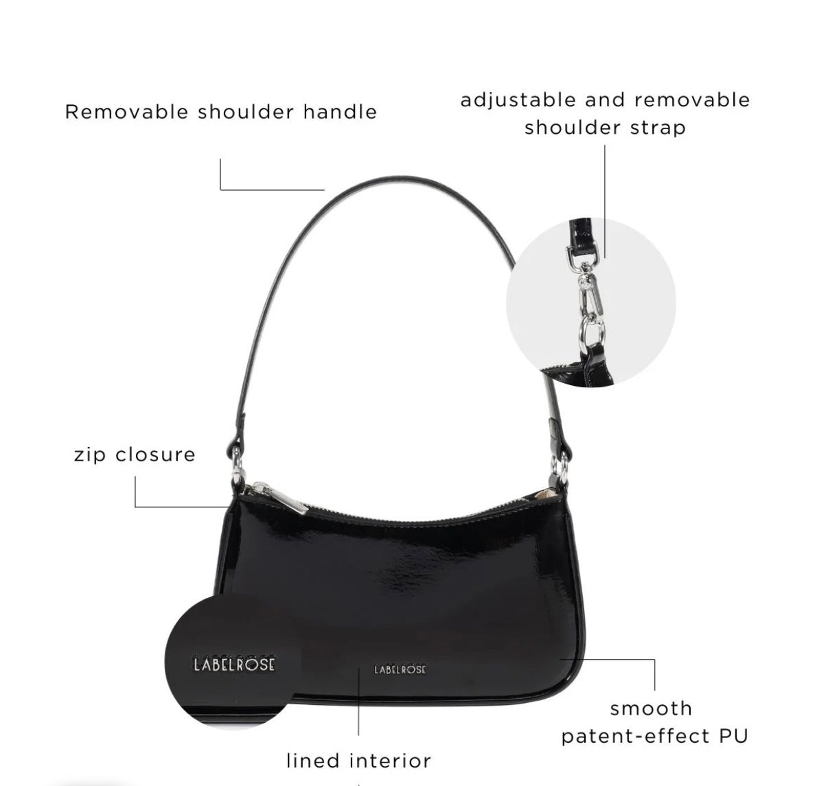 Borsa a spalla EMMA VERNICE - BLACK Label rose