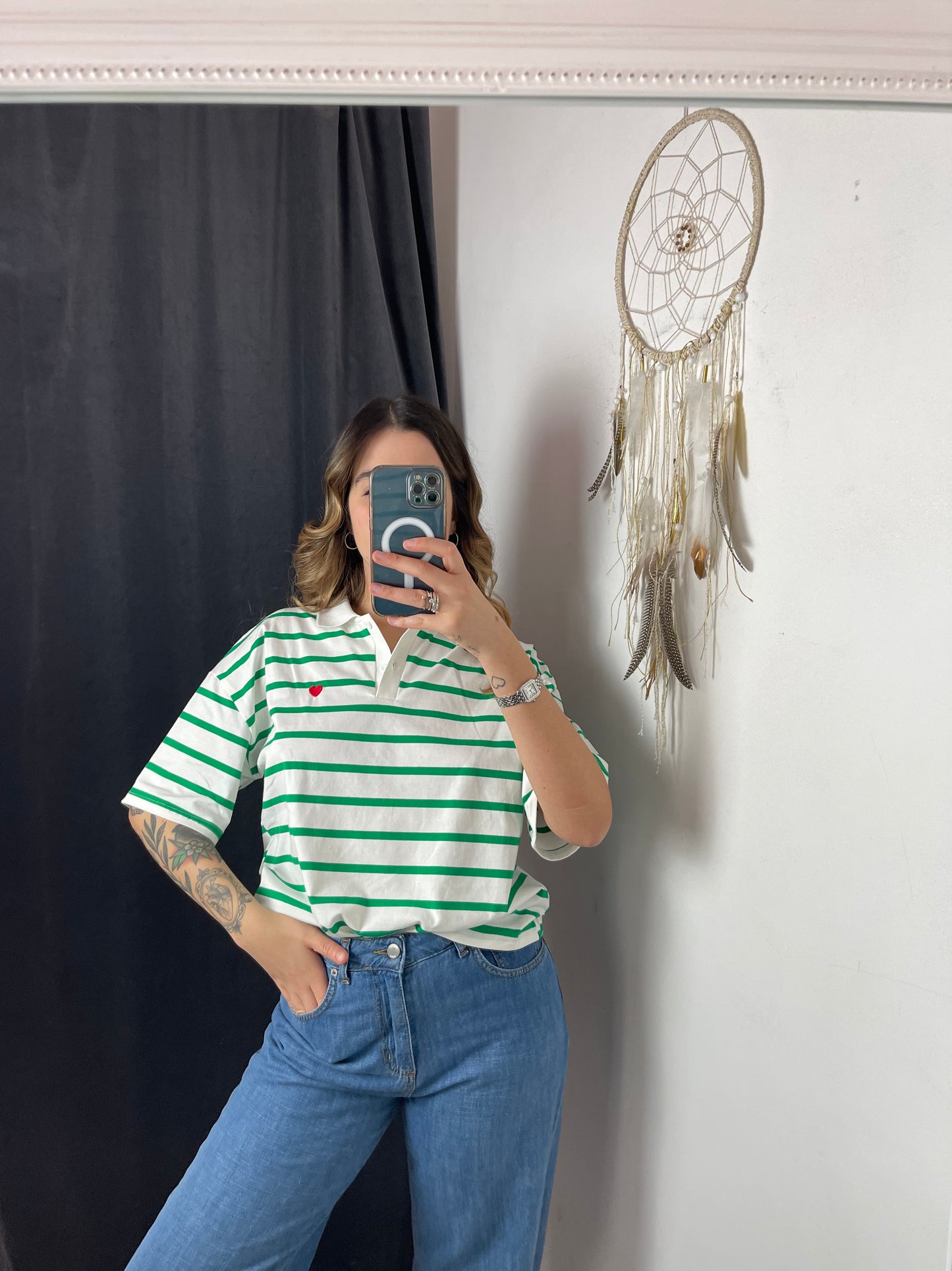 Polo righe verde B Young