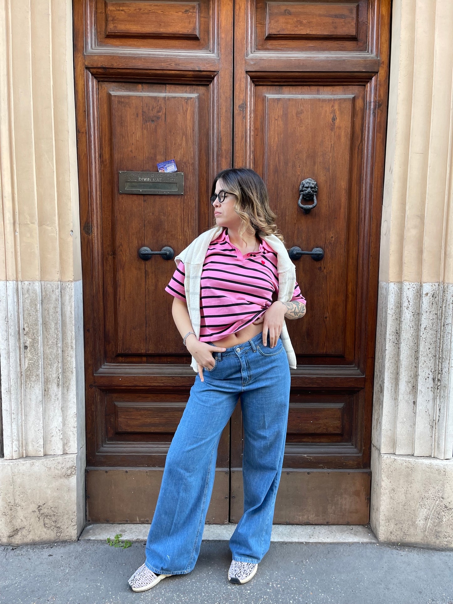 Polo righe rosa