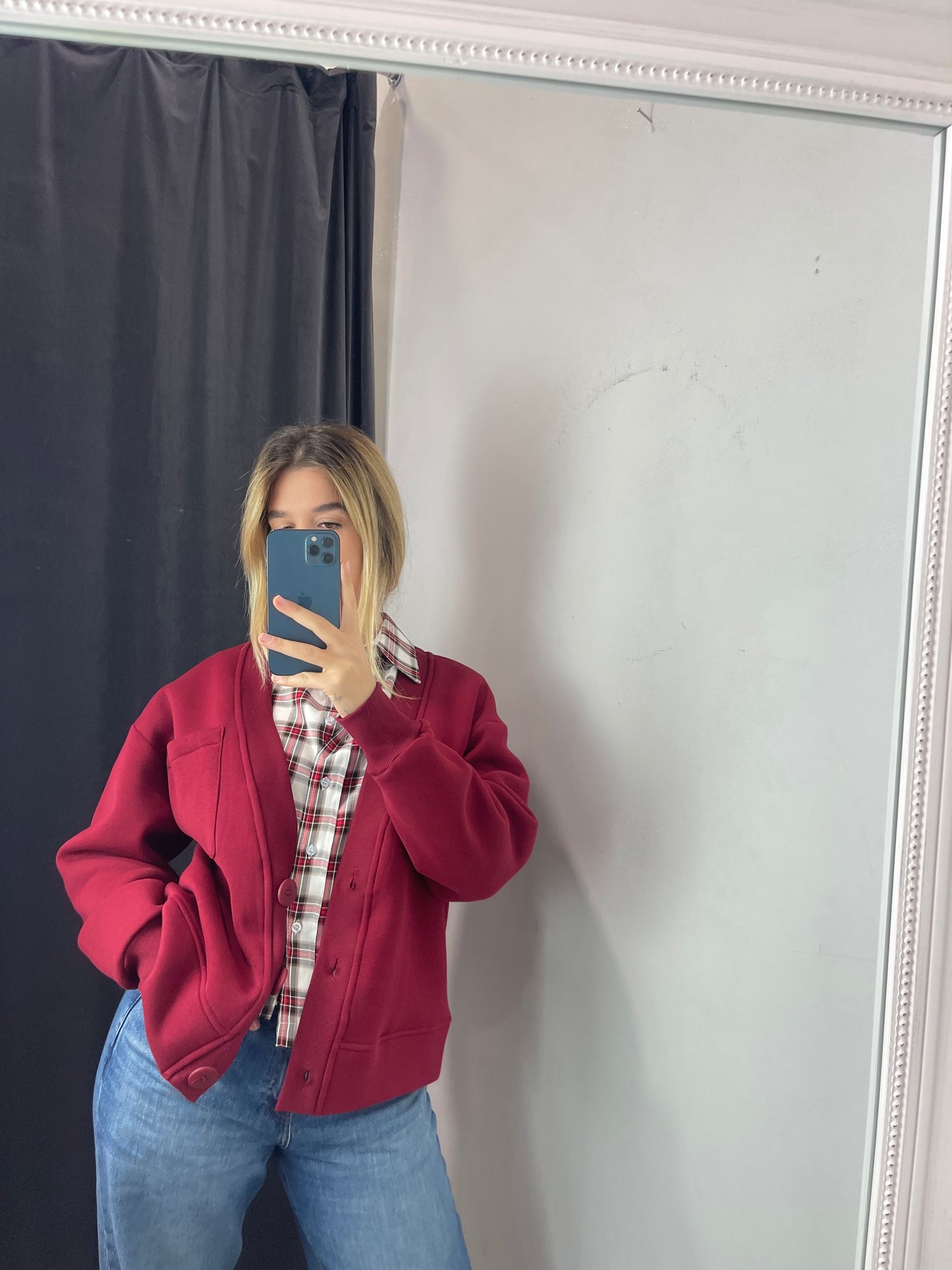 Cardigan felpato rosso