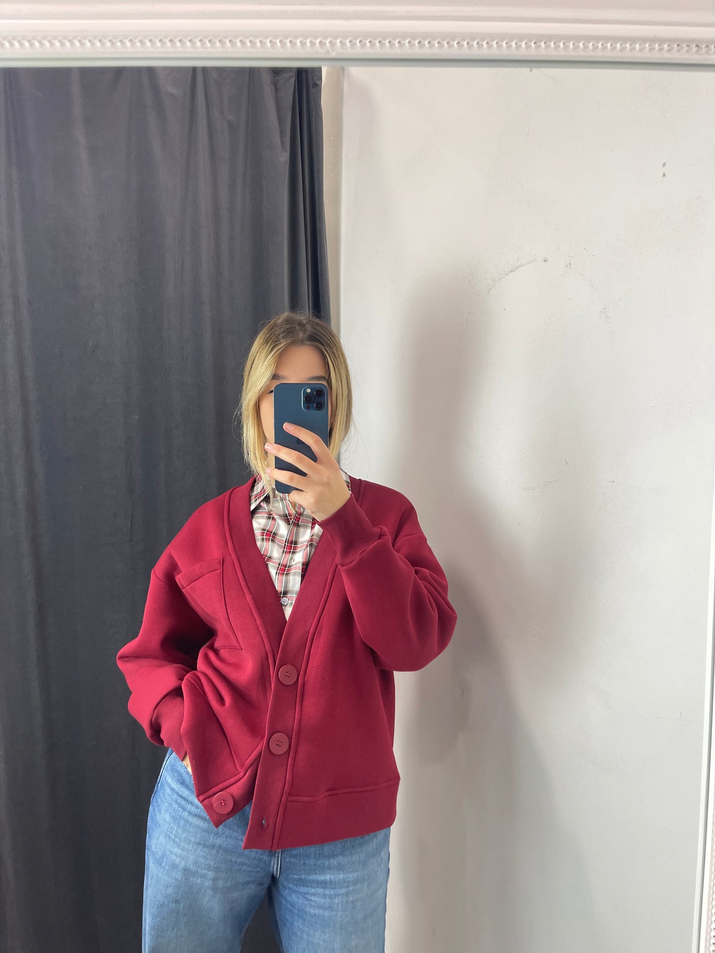 Cardigan felpato rosso