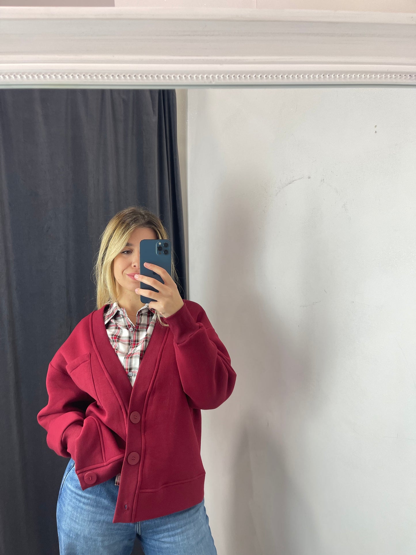 Cardigan felpato rosso