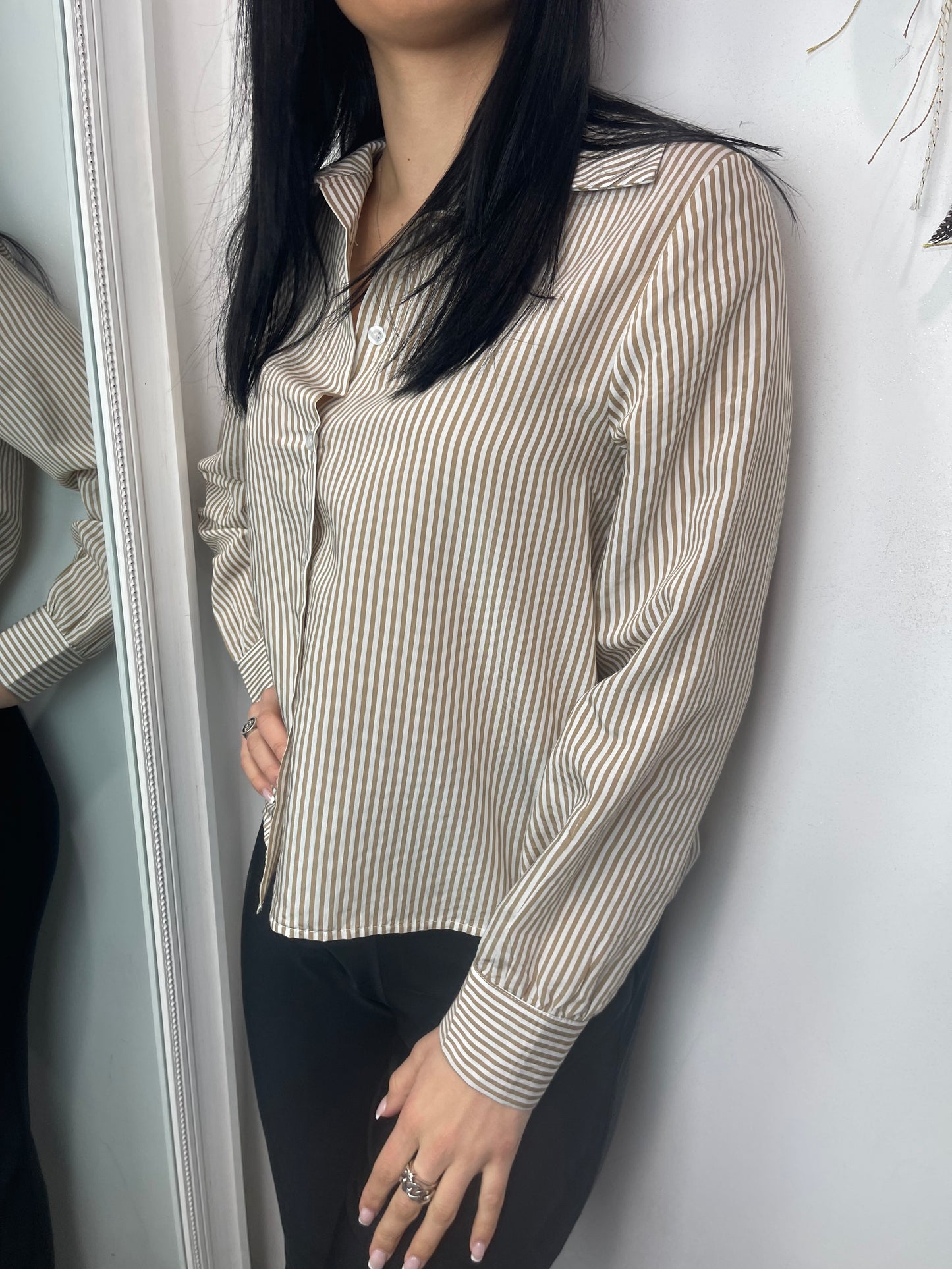 Camicia righe beige