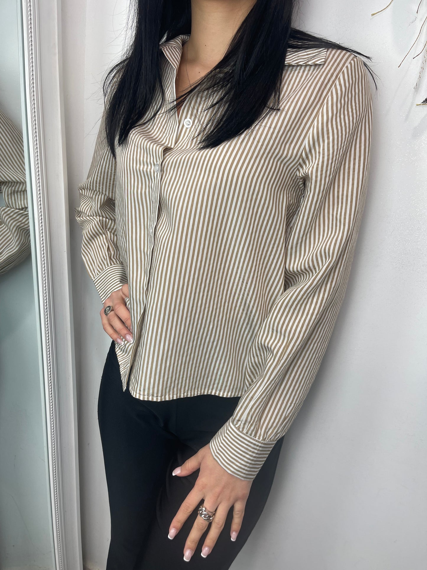Camicia righe beige